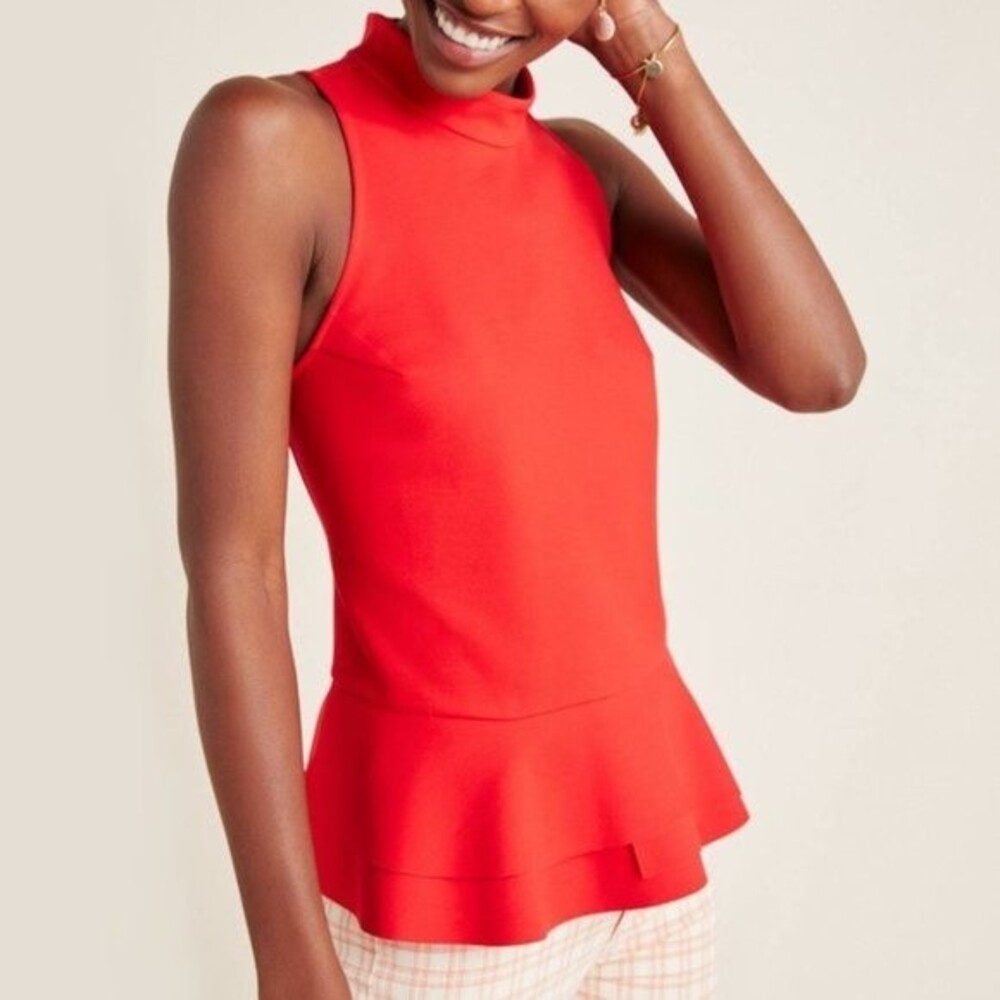 Anthropologie Cressida Mock Neck Tank Top Red Size Medium Classic Preppy Twee